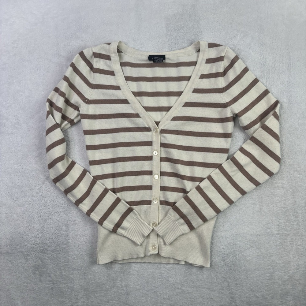 Y2K Rue21 Striped Long Sleeve Cardigan Beige Brown Button Up Women's Small